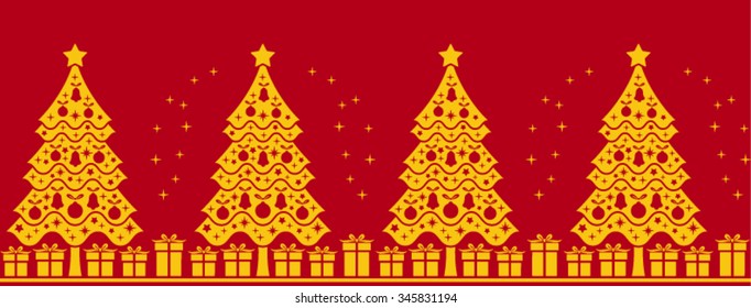 vector border with christmas trees and gifts