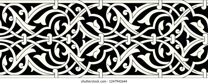 Vector border for decoration of Oriental designs. A lot of monotonous color for the brightness of its design. Pattern in different style, Iranian, Indian, Arabic and antique.