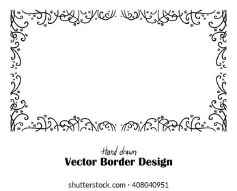 vector border design of curls and flowers in fun pattern, hand drawn vector can be placed on any color