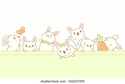 Vector border with Easter rabbits and background with dots pattern