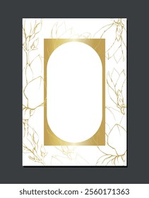 Vector border with floral elements, gold on a white background.  Luxury design frame for decoration, wedding invitation, greeting card, covers and poster. 