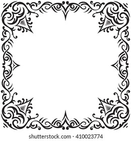Vector border frame in black color. Oriental motives. Vintage filigree. Can be used for invitation, advertisement, tattoo design, etc.
