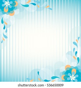 Vector border frame of blue flowers stripe background.