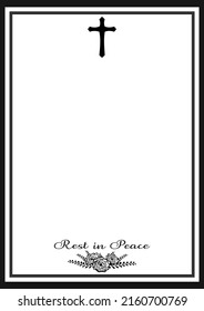 Vector - Border or frame with cross and lettering Rest in peace, flower. End of life. Can be use for invitation, card, poster, web.