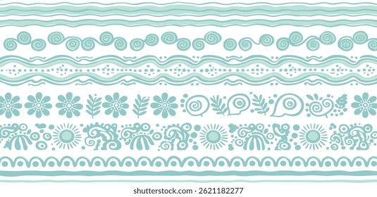 Vector border and frame element, pattern in simple floral wavy and groovy naive style