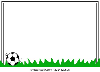 Vector - Border or frame with football on green grass. Copy space. Can be use for card, poster, advertising. Sport, Recreation concept.