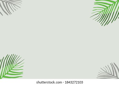 Vector - Border or frame of four green leaves corner on light gray background. Copy space. Natural concept. Simple style.