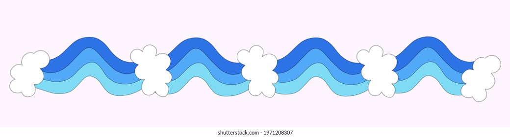 vector border frame sea wave.Osean wate ribbon.Beach childish pattern.Summer surfing design elements in hippie style 60s 70s.Line of colored stripes seamless.isolated vintage hand drawn style.