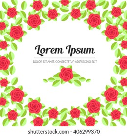 Vector Border frame texture of decorative flowers roses with leaves in flat style.. Rose and leaf. Element for design. Use for gift paper, gift card. Brochure design