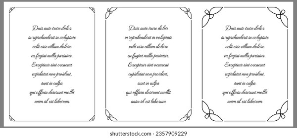 Vector border frames in different shapes on white background. Can be used for laser cutting, as elegant vintage web banners, doorplates, store signs, signboards, or labels 