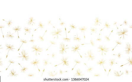 Vector border Gold foil Dandelion seeds seamless repeat 