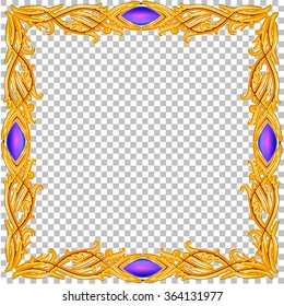 Vector border golden frame with gems. Oriental design. Vintage and elegant. Can be used for a game interface. 