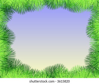 Vector border of palm leaves with background on a separate layer