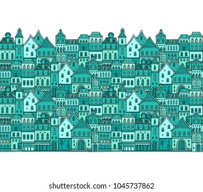 Vector border pattern with old style european houses