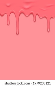 Vector Border with Pink Ice Cream Dripping Down. Vertical Splash Paint Illustration