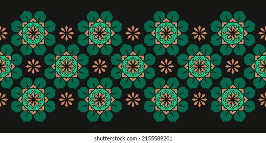 Vector border seamless pattern. Retro floral print. Horizontal design with vintage ornament. Decorative strip for textiles. 