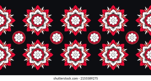 Vector border seamless pattern. Retro floral print. Horizontal design with vintage ornament. Decorative strip for textiles. 
