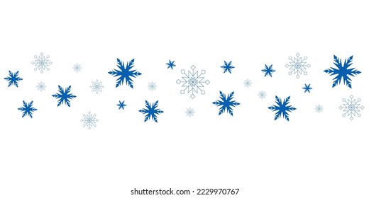 Vektorgrenze mit Schneeflocken. blaue Schneeflocken auf weißem Hintergrund