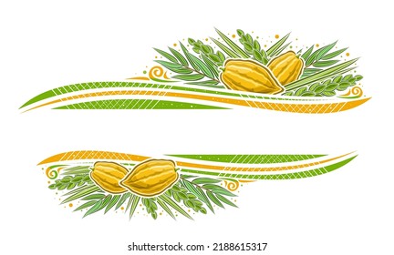 Vector border for Sukkot with blank copy space for congratulation text, decorative greeting card with illustration of traditional four species leaves for sukkot judaic celebration on white background