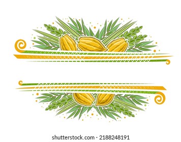 Vector border for Sukkot with empty copy space for congratulation text, decorative greeting card with illustration of traditional four species leaf for sukkot religious celebration on white background