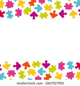 Vector borders of colorful jigsaw puzzle pieces. Frame of colorful puzzle pieces.
