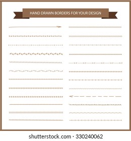 Vector borders and frames collection. Set of decorative hand-drawn lines
