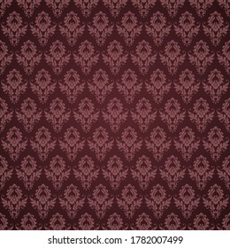 Vector bordo damask background. Seamless pattern with elegant ornament