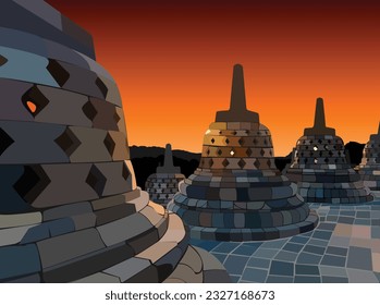 Vector del templo Borobudur en Dusk