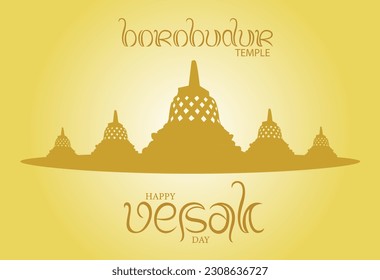 vector borobudur temple stupa is the largest Buddhist temple in the world in the gold sky light gradient indonesia celebrating vesak day