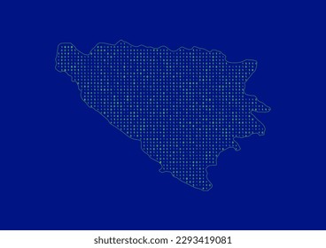 Vector Bosnia and Herzegovina map for technology or innovation or it concepts. Minimalist country border filled with 1s and 0s. File is suitable for digital editing and prints of all sizes.