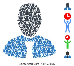 Vector boss collage is composed of repeating recursive boss icons. Recursive mosaic of boss. Some other icons are present in this vector.