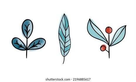 Vector botanic illustrations. Botanical clipart. Set of Green branches. Floral Herb Design elements. Perfect for wedding invitations, greeting cards, blogs, posters and more