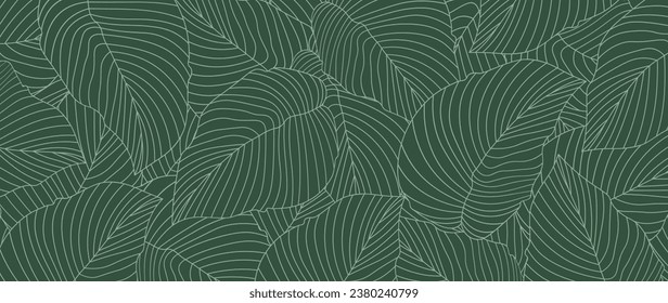 Vector botanical art. Abstract tropical leaf wallpaper, Luxurious nature leaf design in linear style. Design for fabric, print, cover, banner and invitation, wallpaper.	
