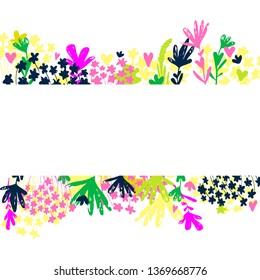Vector botanical background. Cute plant sketch. Frame for design. Bright colors for a colorful greeting card. Place for text.