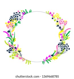 Vector botanical background. Cute plant sketch. Frame for design. Bright colors for a colorful greeting card. Place for text.