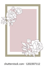 Vector Botanical background with peonies.Template for postcard, paper, web page. Bright gentle range. Celebration, wedding. Line drawing.