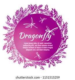 Vector botanical banners with dragonfly and flowers. Floral design for natural cosmetics, perfume, women products. Can be used as a greeting card, wedding invitation, spring background
