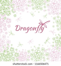 Vector botanical banners with dragonfly and flowers. Floral design for natural cosmetics, perfume, women products. Can be used as a greeting card, wedding invitation, spring background