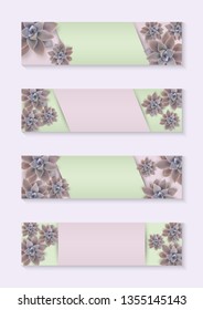 Vector botanical banners set with flowers Graptopetalum. Poster Design for cosmetics, spa, health care products.