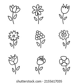 Vector botanical collection of floral elements. Isolated vector plants and flowers in ink sketch design. Hand drawn botanical doodle set for cards, invitations, logo, stickers, coloring pages
