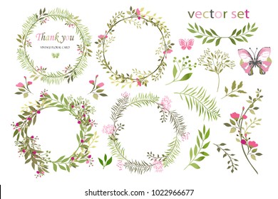 Vector Botanical collection. Herbs, leaves, flowers. A set of decorative elements. flower wreaths for registration of the invitation for a holiday.