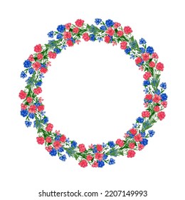 Vector botanical design element. Floral frame. Round wreath. 