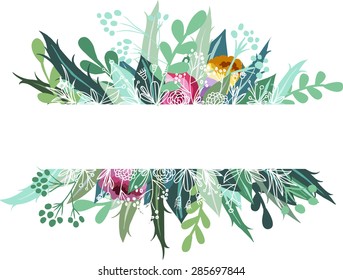 Vector botanical doodle banner on white background
