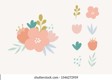 Vector botanical elements in doodles style