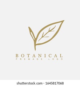 Vector botanical floral hand drawn logo template in elegant and minimal style with gold color on grey background illustration. For badges, labels, logotypes and branding business identity.