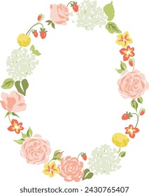 Vector Botanical Floral Oval Frame Illustration in Pastel Tones