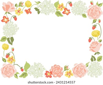 Vector Botanical Floral Rectangular Horizontal Frame Illustration in Pastel Tones