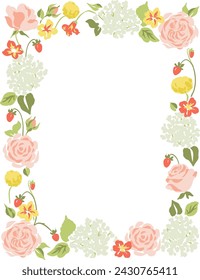 Vector Botanical Floral Rectangular Vertical Frame Illustration in Pastel Tones