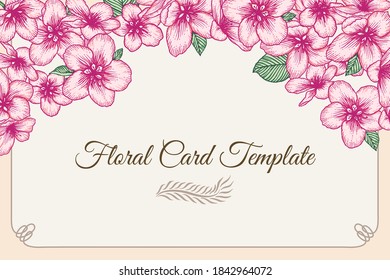 Vector botanical floral wedding invitation elegant card template with pink apple flowers. Romantic design for greeting card, natural cosmetics, women products.