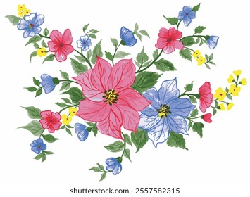 vector botanical flower bunch isolated on white background. set of botanical flowers, small wild flowers and tropical leaves. watercolor flower illustration. colorful flower bouquet.